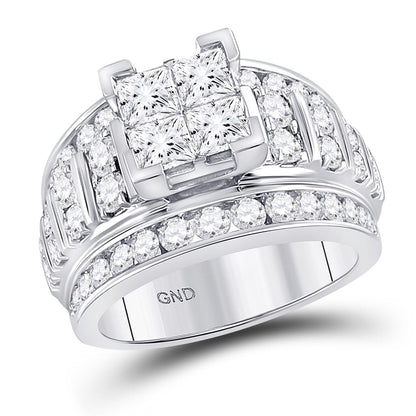 14k White Gold Princess Diamond Cluster Bridal Engagement Ring 3 Cttw