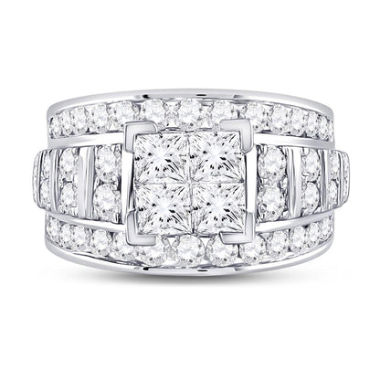 14k White Gold Princess Diamond Cluster Bridal Engagement Ring 3 Cttw
