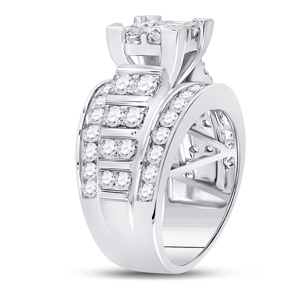 14k White Gold Princess Diamond Cluster Bridal Engagement Ring 3 Cttw