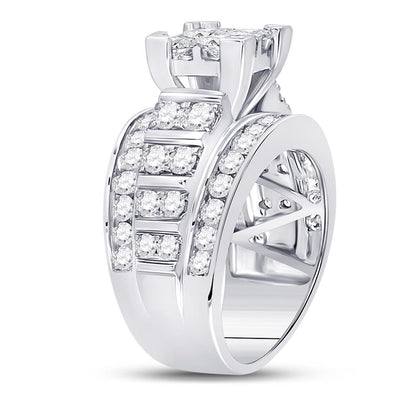 14k White Gold Princess Diamond Cluster Bridal Engagement Ring 3 Cttw