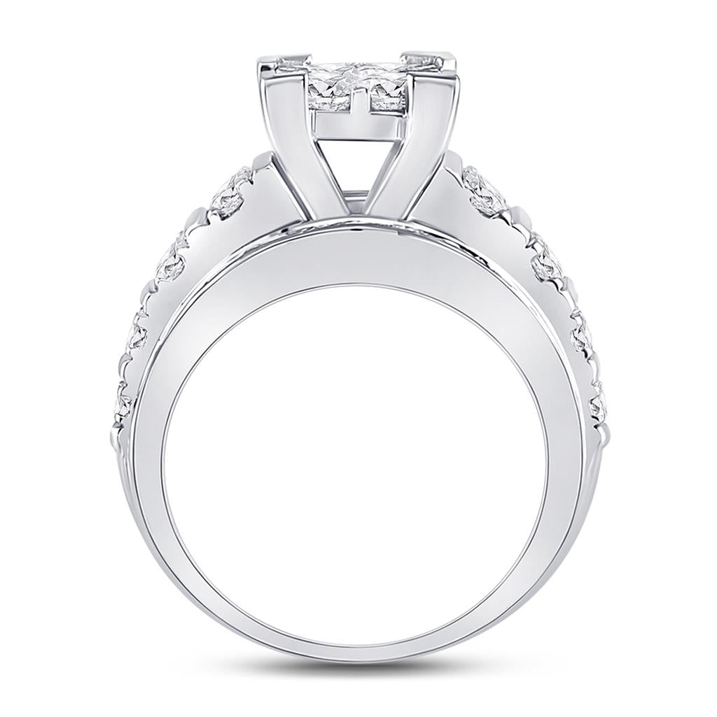 14k White Gold Princess Diamond Cluster Bridal Engagement Ring 3 Cttw