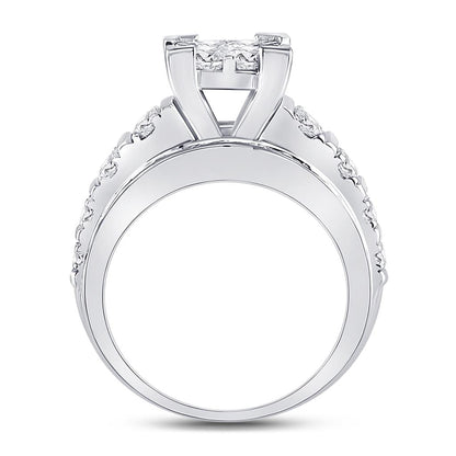 14k White Gold Princess Diamond Cluster Bridal Engagement Ring 3 Cttw