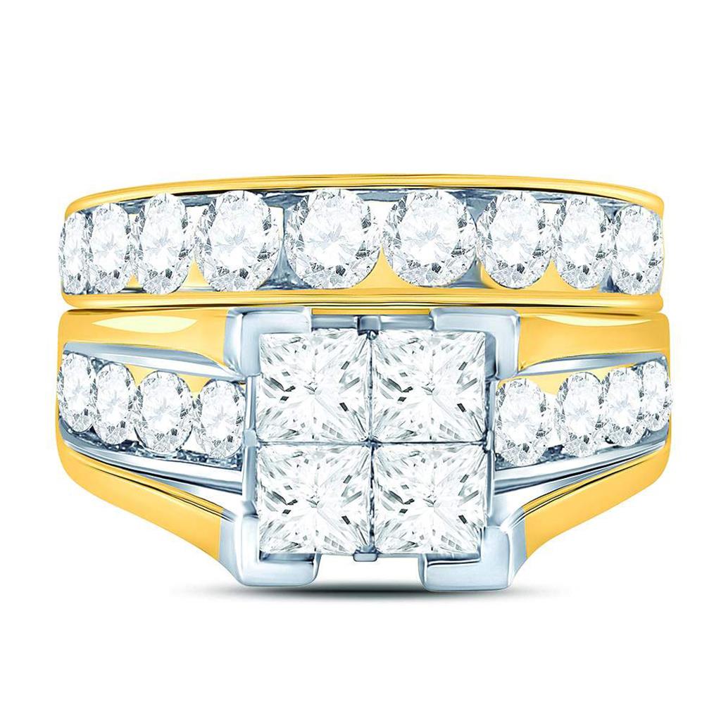 14k Yellow Gold Princess Diamond Bridal Wedding Ring Set 4 Cttw