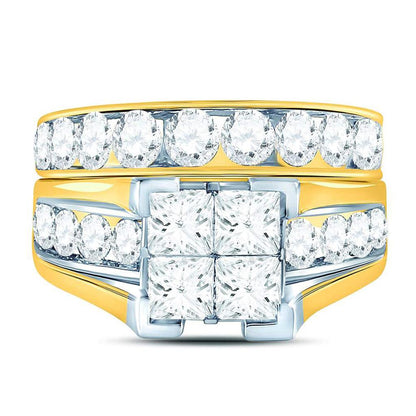 14k Yellow Gold Princess Diamond Bridal Wedding Ring Set 4 Cttw