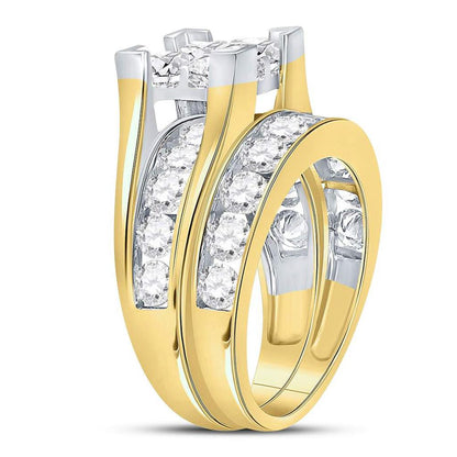 14k Yellow Gold Princess Diamond Bridal Wedding Ring Set 4 Cttw