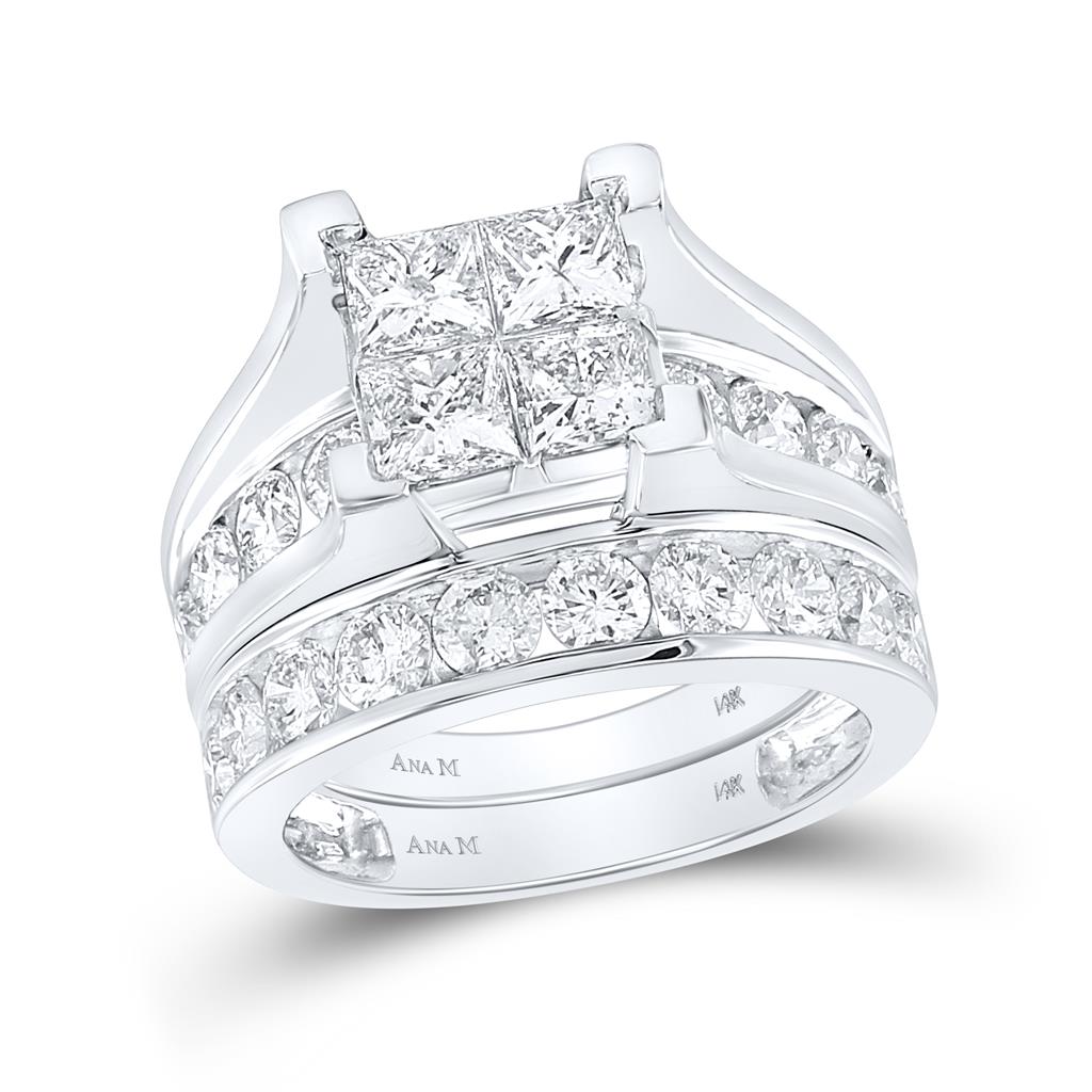 14k White Gold Princess Diamond Bridal Wedding Ring Set 4 Cttw