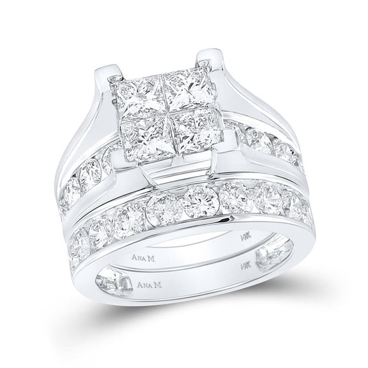 14k White Gold Princess Diamond Bridal Wedding Ring Set 4 Cttw