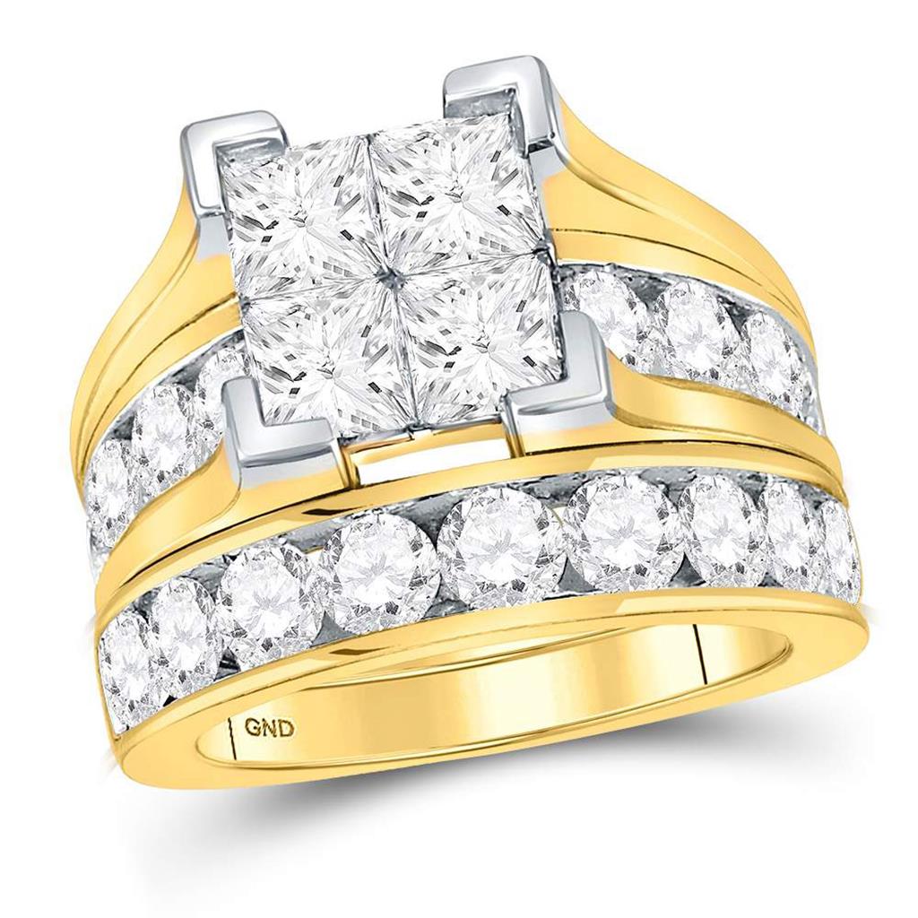 14k Yellow Gold Princess Diamond Bridal Wedding Ring Set 5 Cttw