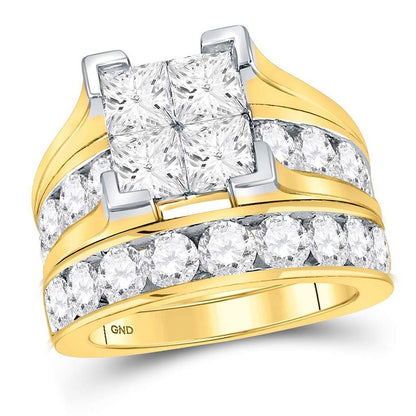 14k Yellow Gold Princess Diamond Bridal Wedding Ring Set 5 Cttw