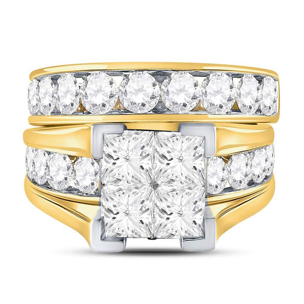 14k Yellow Gold Princess Diamond Bridal Wedding Ring Set 5 Cttw