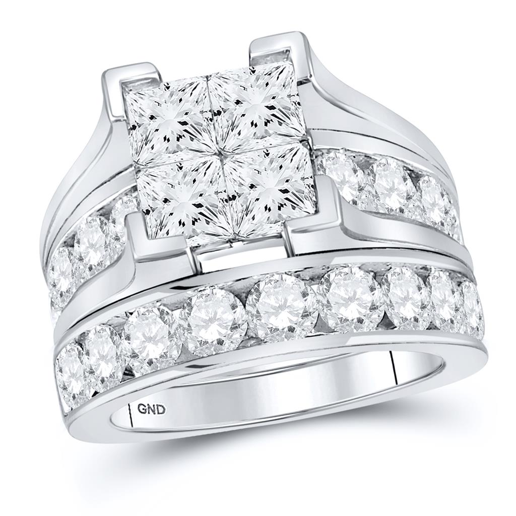14k White Gold Princess Diamond Bridal Wedding Ring Set 5 Cttw