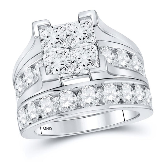 14k White Gold Princess Diamond Bridal Wedding Ring Set 5 Cttw