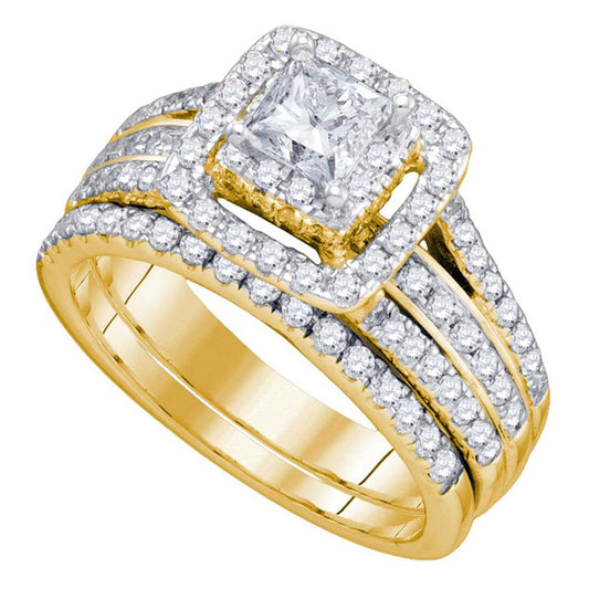 14k Yellow Gold Princess Diamond Bridal Wedding Ring Set 1-1/2 Cttw
