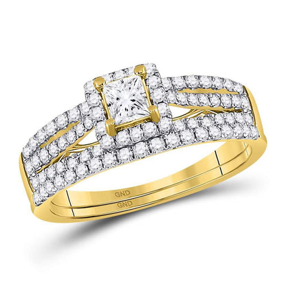 14k Yellow Gold Princess Diamond Bridal Wedding Ring Set 1 Cttw