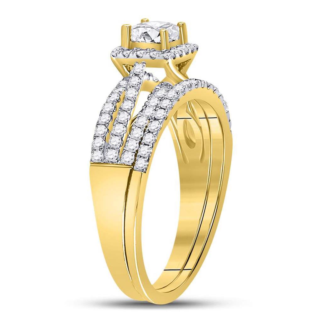 14k Yellow Gold Princess Diamond Bridal Wedding Ring Set 1 Cttw