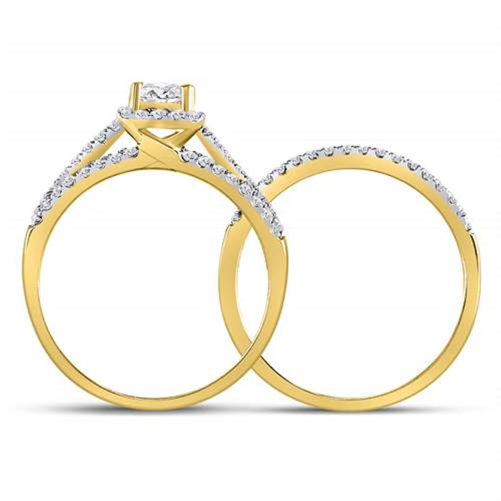 14k Yellow Gold Princess Diamond Bridal Wedding Ring Set 1 Cttw