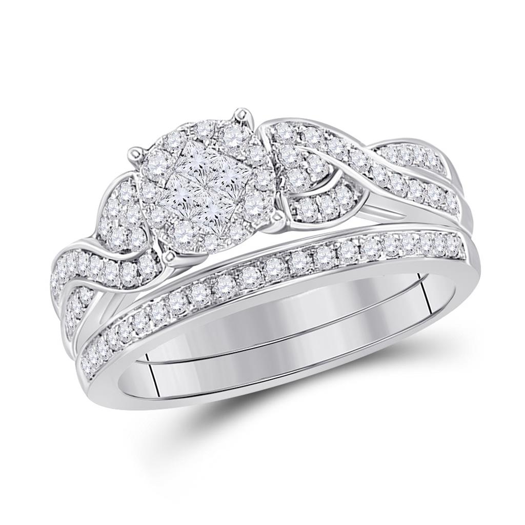 14k White Gold Princess Diamond Bridal Wedding Ring Set 5/8 Cttw