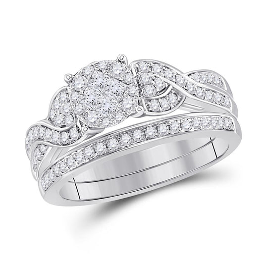 14k White Gold Princess Diamond Bridal Wedding Ring Set 5/8 Cttw
