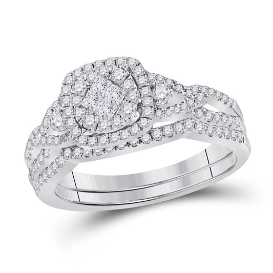 14k White Gold Princess Diamond Bridal Wedding Ring Set 3/4 Cttw