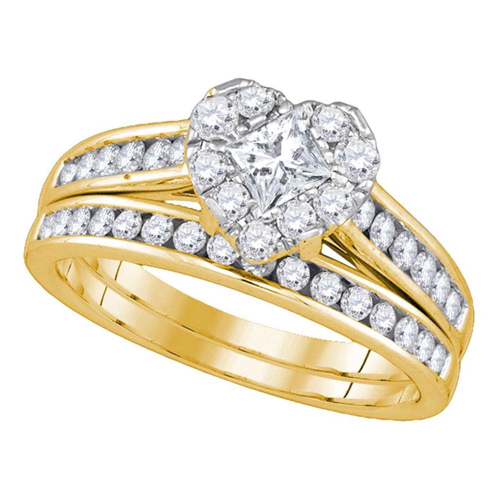 14k Yellow Gold Princess Diamond Bridal Wedding Ring Set 1 Cttw