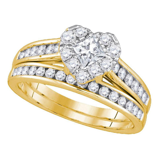 14k Yellow Gold Princess Diamond Bridal Wedding Ring Set 1 Cttw