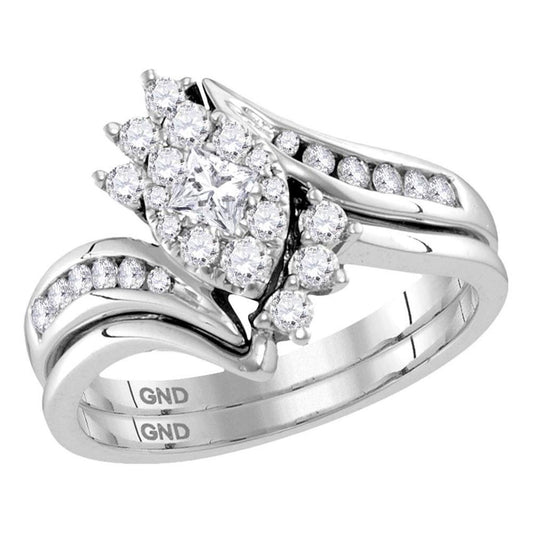 14k White Gold Princess Diamond Bridal Wedding Ring Set 5/8 Cttw
