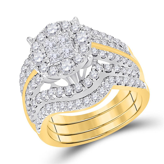 14k Yellow Gold Princess Diamond Bridal Wedding Ring Set 2-1/2 Cttw