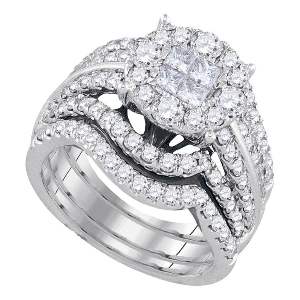 14k White Gold Princess Round Diamond Bridal Wedding Ring Set 2-1/2 Cttw