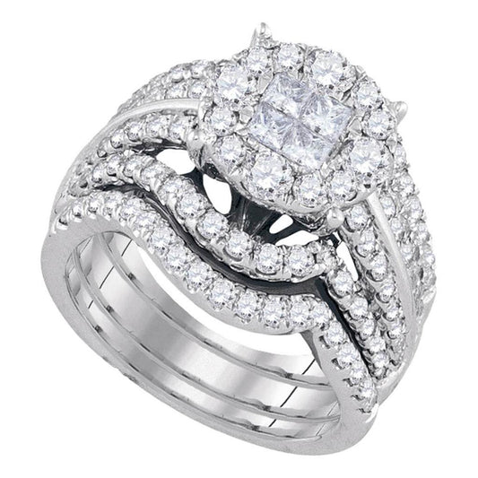 14k White Gold Princess Round Diamond Bridal Wedding Ring Set 2-1/2 Cttw