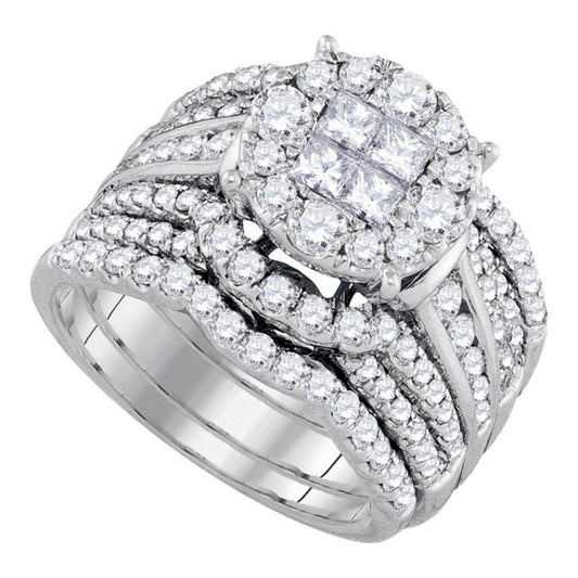 14k White Gold Princess Diamond Bridal Wedding Ring Set 2-1/2 Cttw