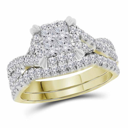 14k Yellow Gold Princess Diamond Bridal Wedding Ring Set 1-1/4 Cttw