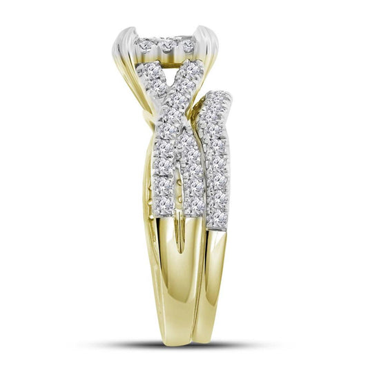 14k Yellow Gold Princess Diamond Bridal Wedding Ring Set 1-1/4 Cttw
