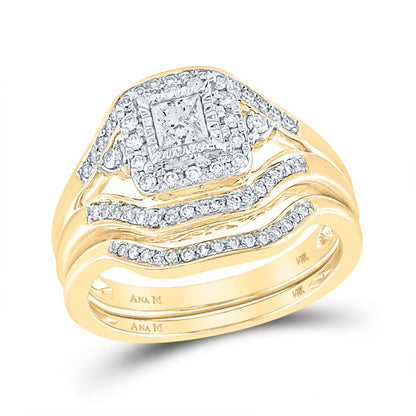 14k Yellow Gold Princess Diamond Bridal Wedding Ring Set 1/2 Cttw (Certified)