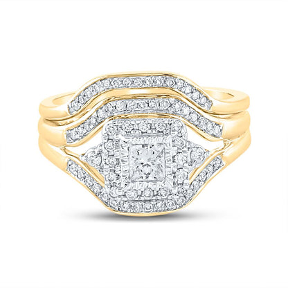 14k Yellow Gold Princess Diamond Bridal Wedding Ring Set 1/2 Cttw (Certified)