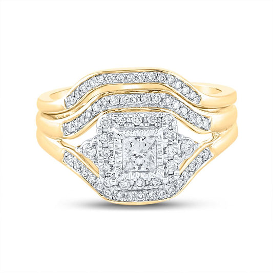 14k Yellow Gold Princess Diamond Bridal Wedding Ring Set 1/2 Cttw (Certified)