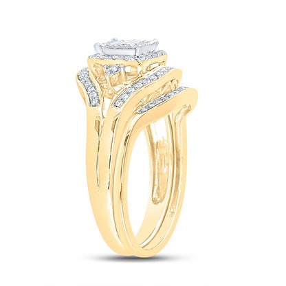 14k Yellow Gold Princess Diamond Bridal Wedding Ring Set 1/2 Cttw (Certified)