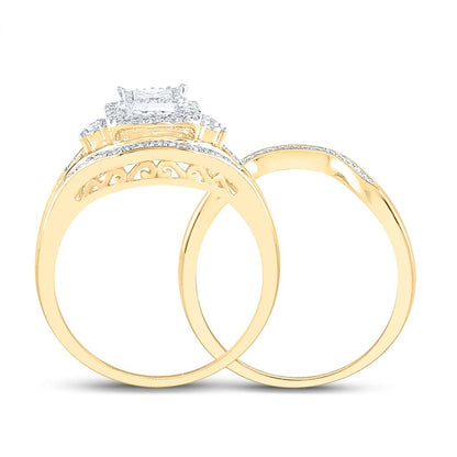 14k Yellow Gold Princess Diamond Bridal Wedding Ring Set 1/2 Cttw (Certified)
