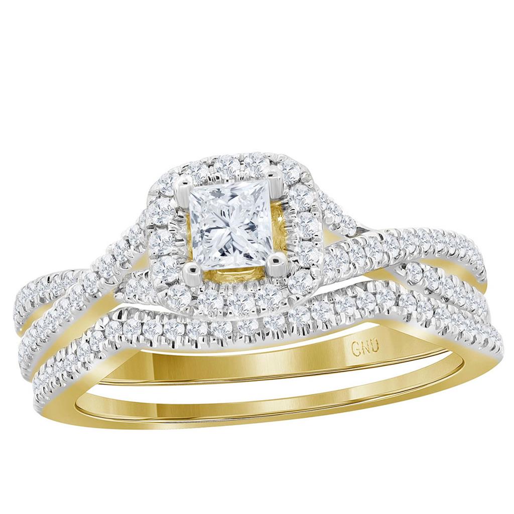 14k Yellow Gold Princess Diamond Bridal Wedding Ring Set 5/8 Cttw