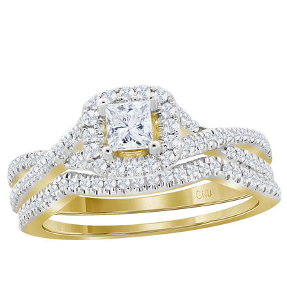 14k Yellow Gold Princess Diamond Bridal Wedding Ring Set 5/8 Cttw
