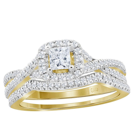 14k Yellow Gold Princess Diamond Bridal Wedding Ring Set 5/8 Cttw