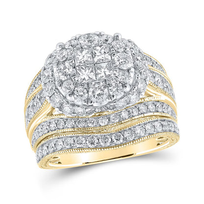 14k Yellow Gold Princess Diamond Bridal Wedding Ring Set 2-1/2 Cttw