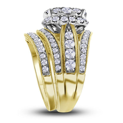 14k Yellow Gold Princess Diamond Bridal Wedding Ring Set 2-1/2 Cttw