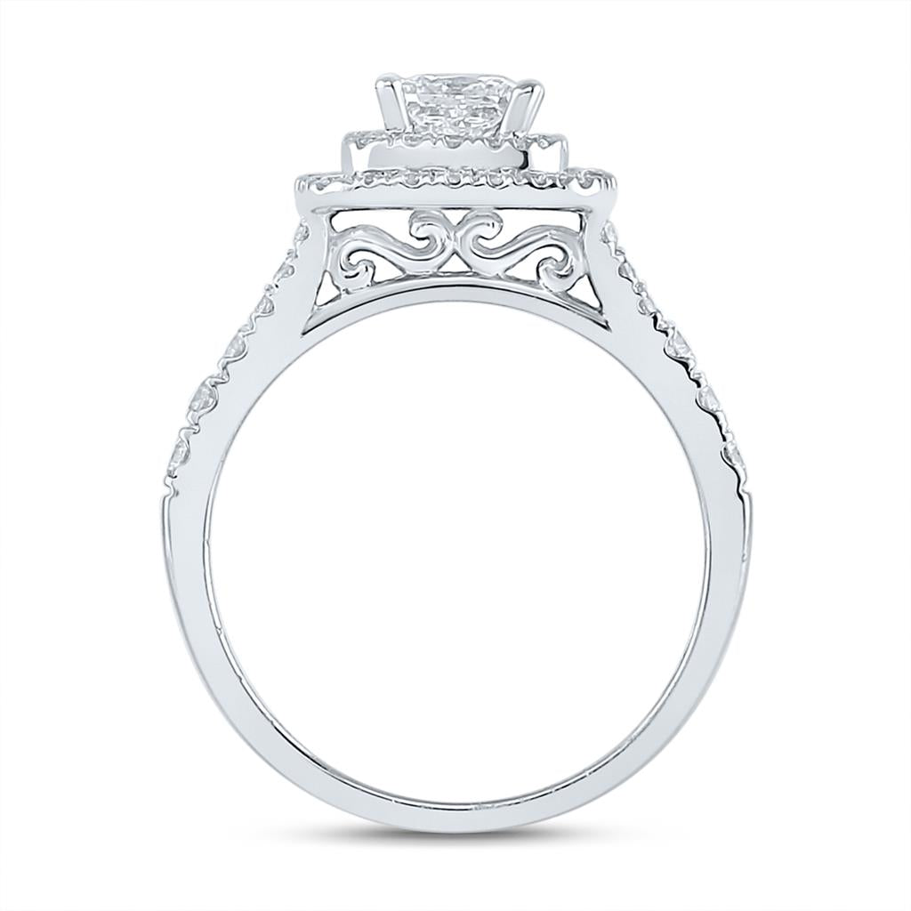 14k White Gold Princess Diamond Halo Bridal Wedding Ring Set 1-1/2 Cttw (Certified)