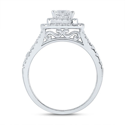 14k White Gold Princess Diamond Halo Bridal Wedding Ring Set 1-1/2 Cttw (Certified)
