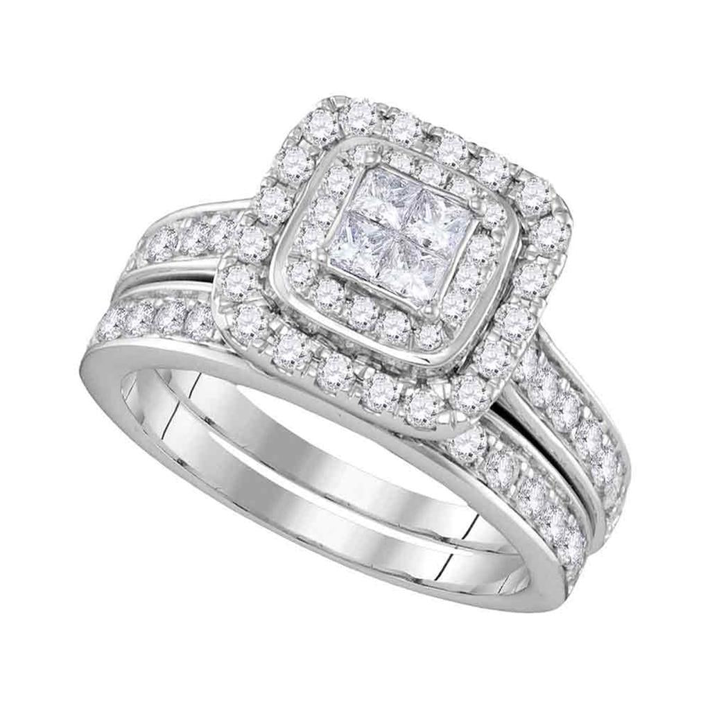 14k White Gold Princess Diamond Bridal Wedding Ring Set 1-3/8 Cttw