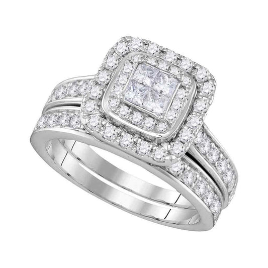 14k White Gold Princess Diamond Bridal Wedding Ring Set 1-3/8 Cttw