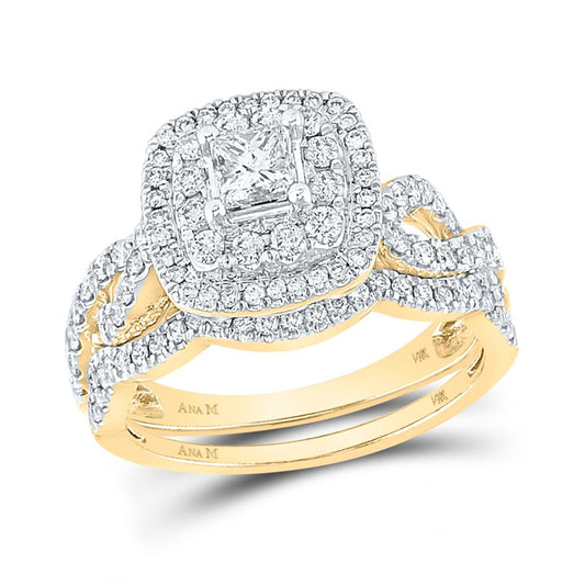 14k Yellow Gold Princess Diamond Bridal Wedding Ring Set 1-1/5 Cttw (Certified)