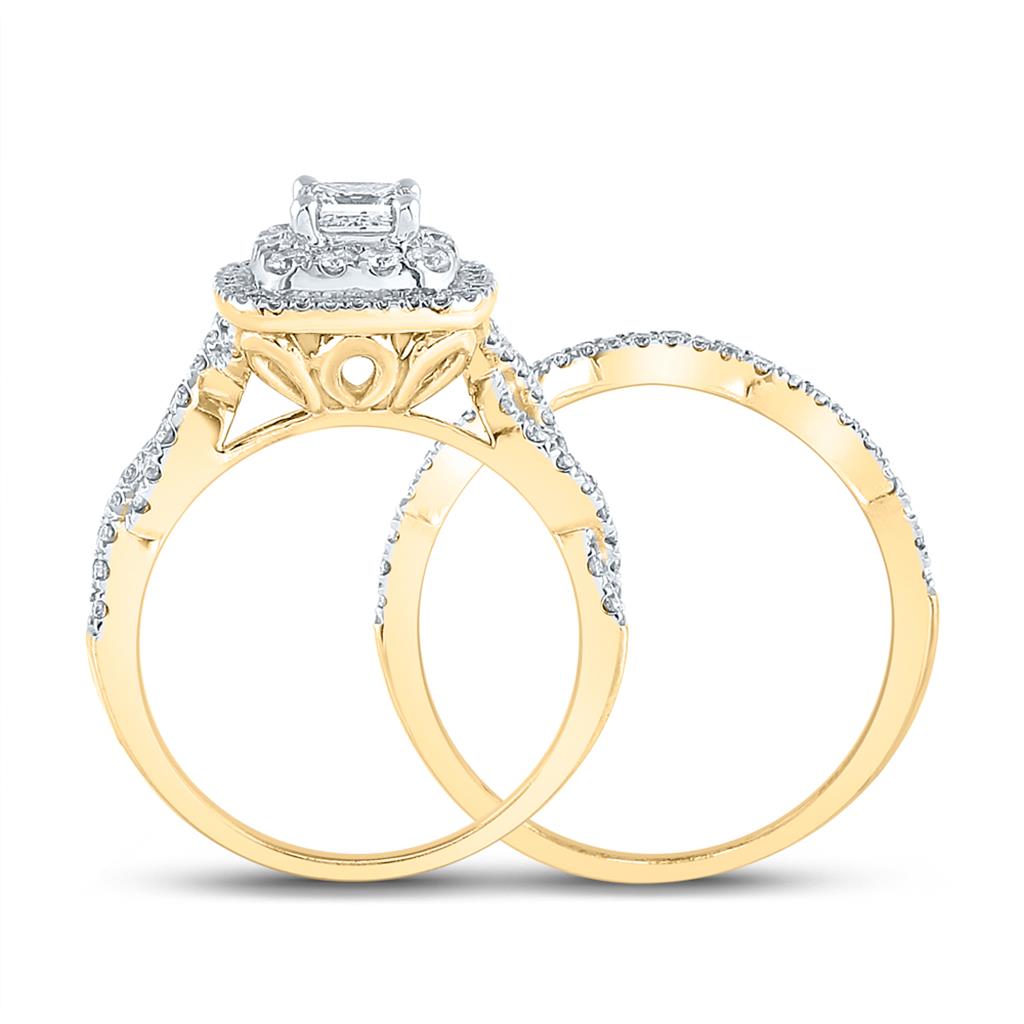 14k Yellow Gold Princess Diamond Bridal Wedding Ring Set 1-1/5 Cttw (Certified)