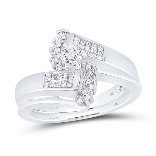 14k White Gold Round Diamond Bridal Wedding Ring Set 1/2 Cttw (Certified)