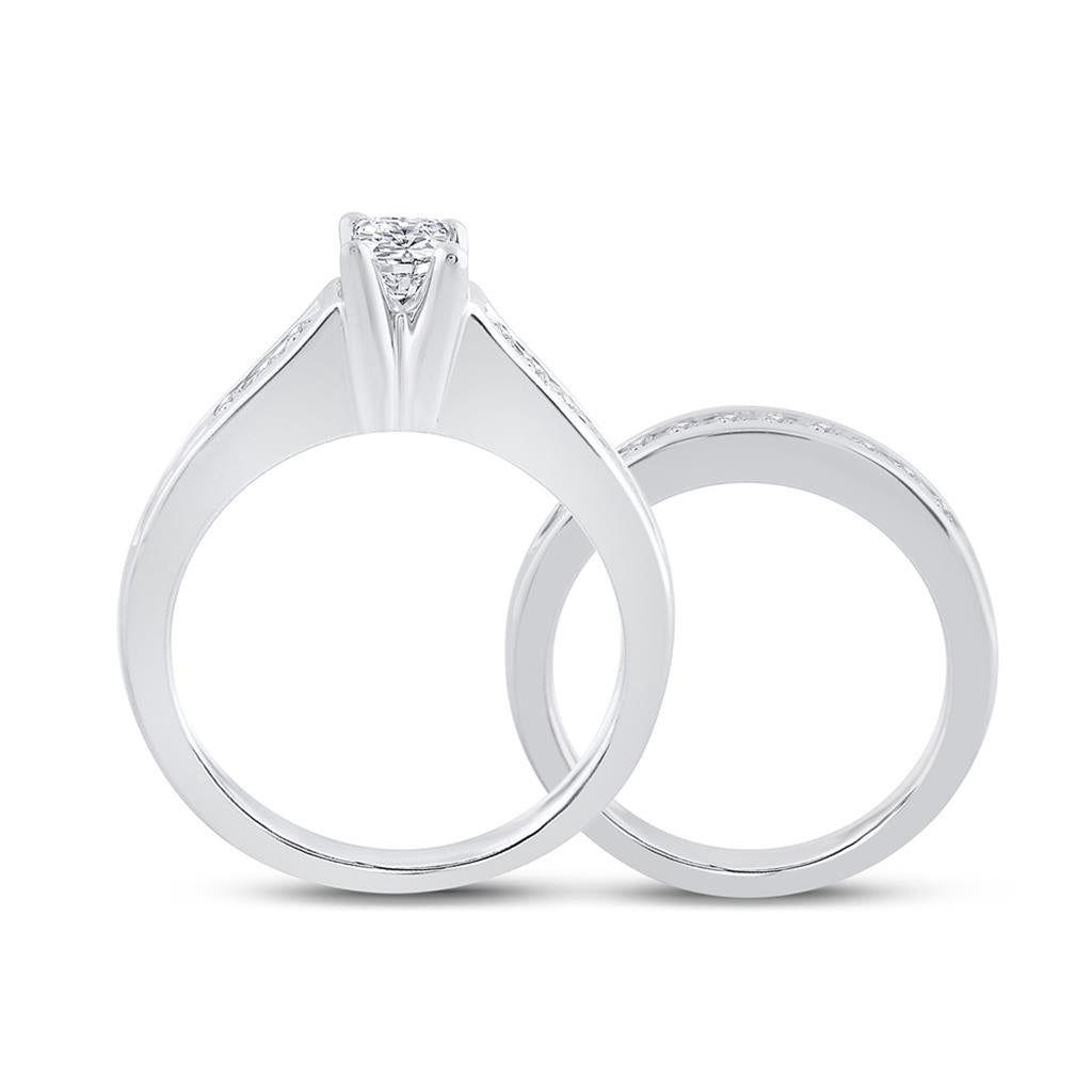 14k White Gold Princess Diamond Bridal Wedding Ring Set 1 Cttw (Certified)